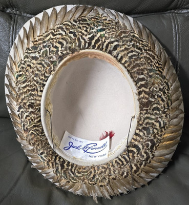 Original Jack McConnell Red Feather Hat Wool Cream Ring Kneck Pheasant Feathers