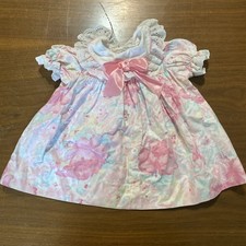 VTG Roanna Made In Usa 80s Flower Pastel Lace Dress 18M Bows
