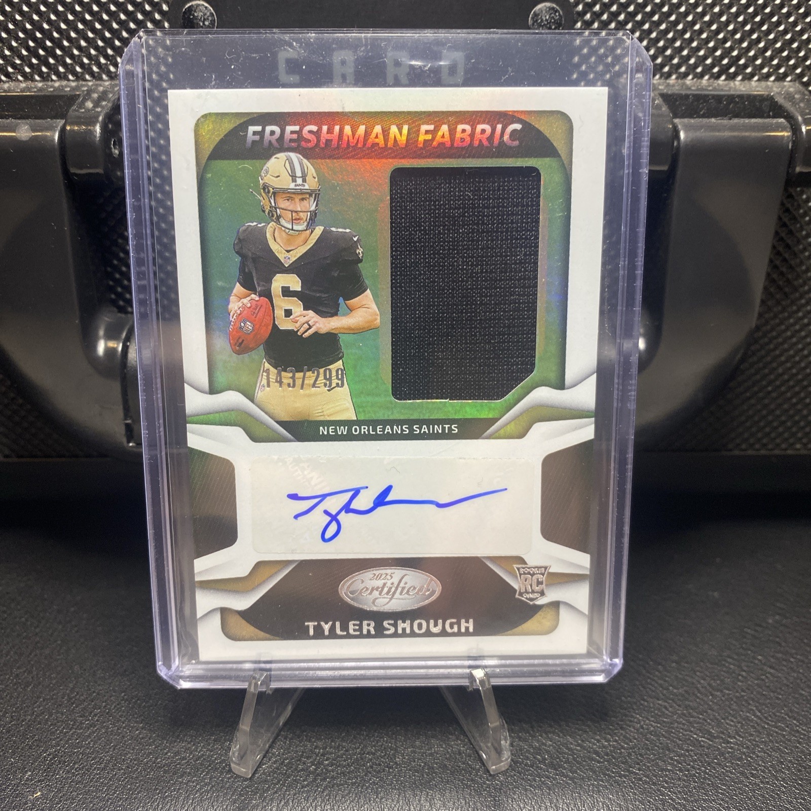 TYLER SHOUGH 2025 PANINI CERTIFIED "FRESHMAN FABRIC" RPA RC PATCH AUTO #/299 MT