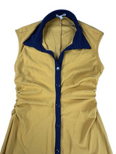 Fashion Nova Maxi Dress Large Yellow Blue Sleeveless Collared Neck Ruched Waist