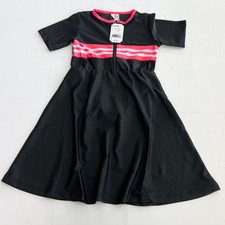 NEW LandsKid Girls Varsity Modest Swim Dress Short Sleeve Zipper Front SIZE 7