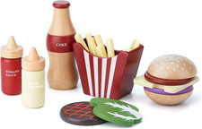 Wooden Play Food for Kids Pretend Hamburger Set Fast Food Toy Play Kitchen Ac...