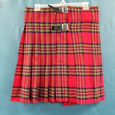 Mens Sz 40 Red Scottish Tartans Kilt Acrylic Knit Pleated Blue Yellow Details