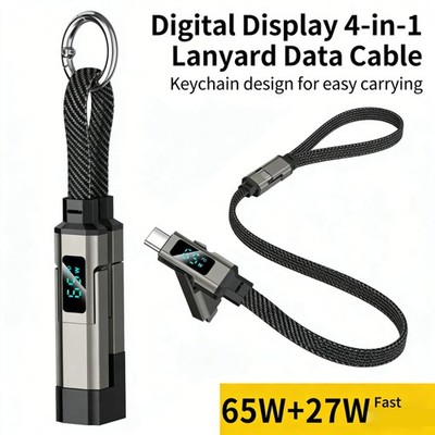 4 in 1 Short Type C Keychain Lanyard Data Cable Braided PD Fast Charging Cord