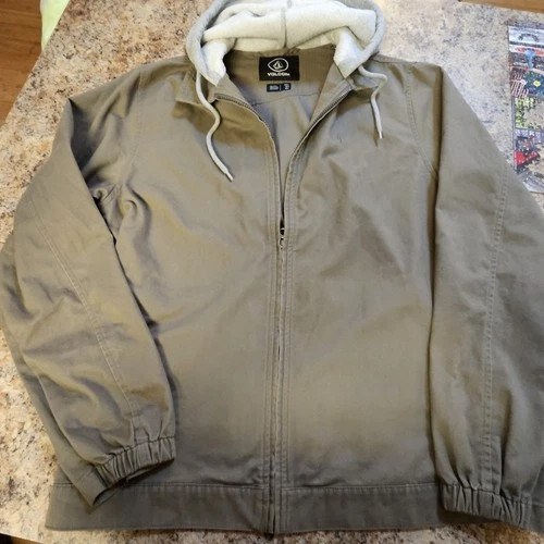 Volcom Hooded Warren Jacket Mushroom  Full Zip Long Sleeve Utility Coat Large - product listing photo