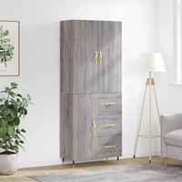 Highboard Schmal Sonoma Eiche Grau 69,5X34X180 Cm Holzwerkstoff