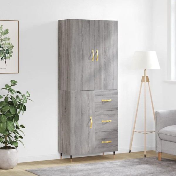 Highboard Schmal Sonoma Eiche Grau 69,5X34X180 Cm Holzwerkstoff-image