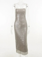 Spaghetti Strap Sparkle Maxi Dress Women Glitter Elegant