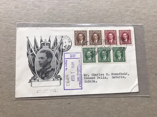 Canada 1937 FDC +KGVI Set in Pairs #231-233 +Mono Black Color Cachet + Uncommon