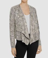 $236 BLANKNYC Women's Beige Black Faux Suede Draped Snake Eyes Print Jacket XS