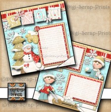 WINTER SNOW BOY 2 premade scrapbook pages paper piecing layout DIGISCRAP A0539