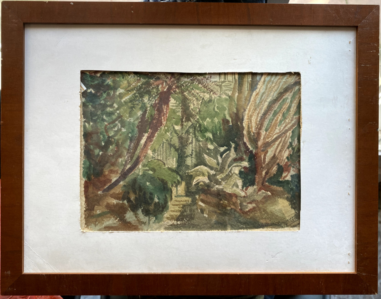 En Invernadero Glashaus Flores Botánica Jardín Acuarela Ilegible Firmado