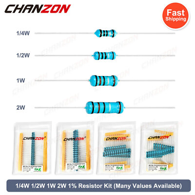 1/4W 1/2W 1W 2W Watt 1% Metal Film Resistor Assortment Kit Set 1 Ohm   4.7M Ohm