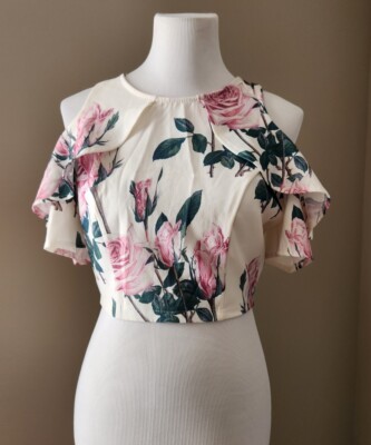 AKIRA Y2K Vintage Boho Crop Top Cold Shoulder Roses Size M Fairy Whimsey Cottage