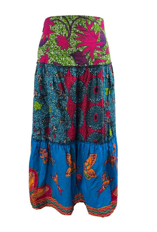UNBRANDED Colourful Batik Print Boho/Ethnic Tiered Skirt Size 12-14