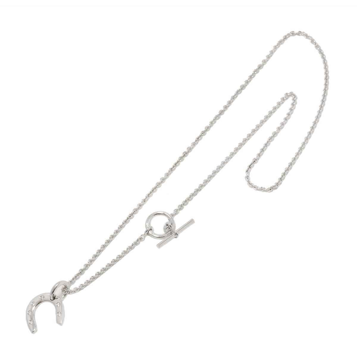 HERMES Horseshoe Diamond Necklace 18K White Gold 750