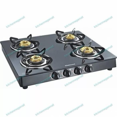Sunflame Gehärtetes Glas 4 Messing Burner Gasherd Free Schlauchleitung, Centa-Bk