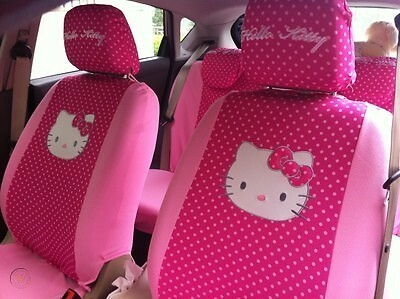 New Sanrio HOT PINK Hello Kitty Front Back Car Seat Covers Steering Wheel Cover - Picture 2 of 6