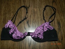 VTG Fredericks 32 mesh black bra purple trim