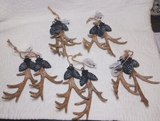 Deer Antler W/ Pinecones Christmas Tree Ornaments Set Of 5 Brand New Hang Rustic