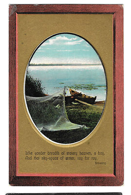 Gruß PPC Vers von Browning, ovaler Rahmen mit Boot am Wasserrand, nicht verschickt