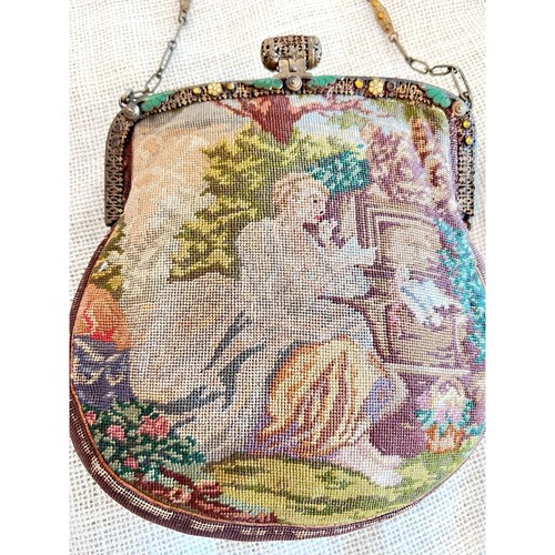 Antique French Gold Filigree Jewelled Framed Tapestry Brocade Evening Purse - Picture 2 of 14