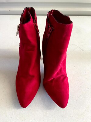 MeToo Ellen Women's Size US 7 Ankle Bootie Red Suede Pointed Toe Stiletto Heel