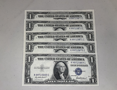 #ad ONE Consecutive 1935 Dollar Blue Seal Note Silver Certificate Bill $1 Sequential $179.50