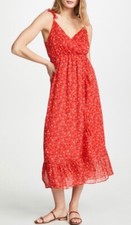 Madewell Womens Sundress Red Geometric Ruffle Hem Maxi Spaghetti Strap 2 New