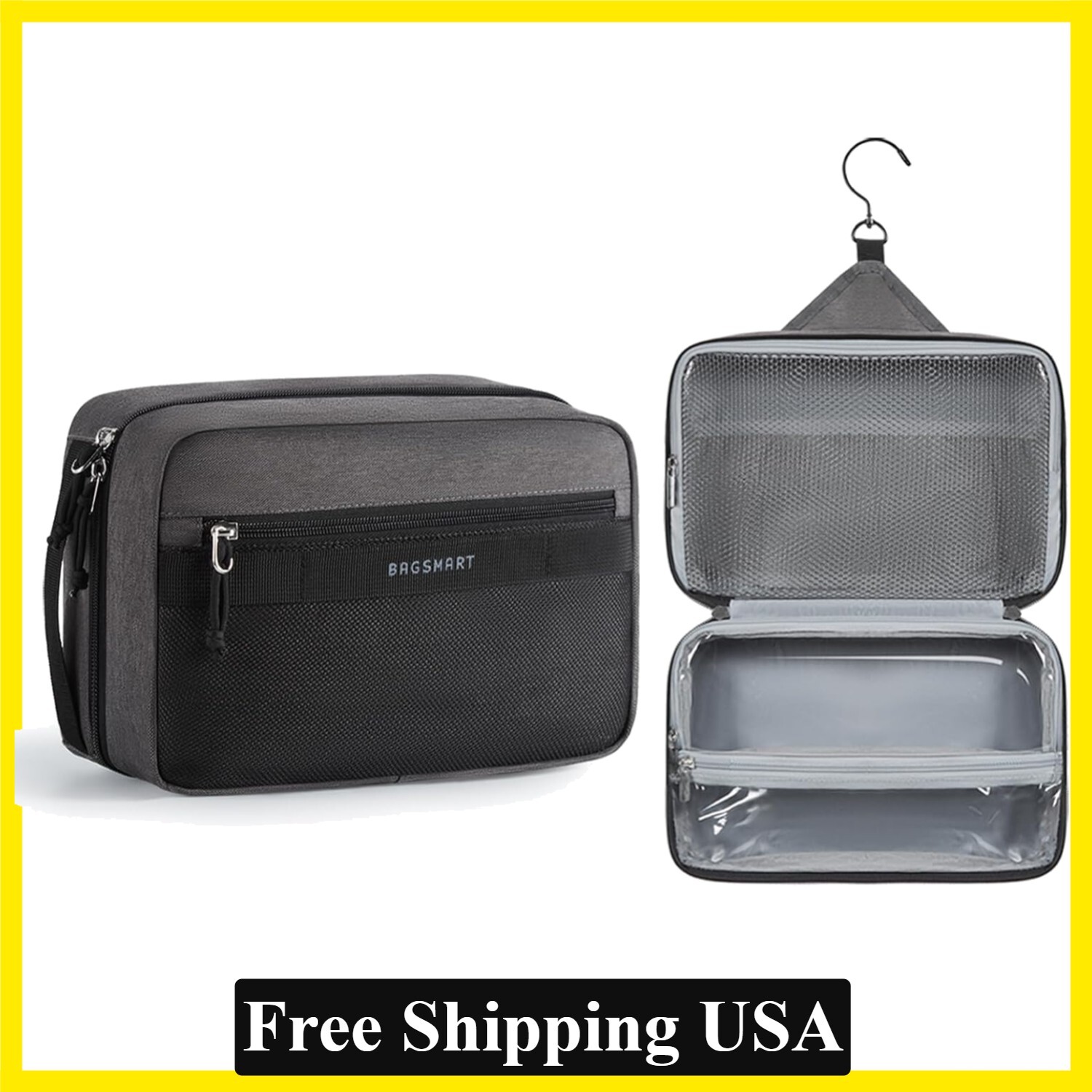Hanging Toiletry Bag Water Resistant Dopp Kit Shaving Organizer Black-image