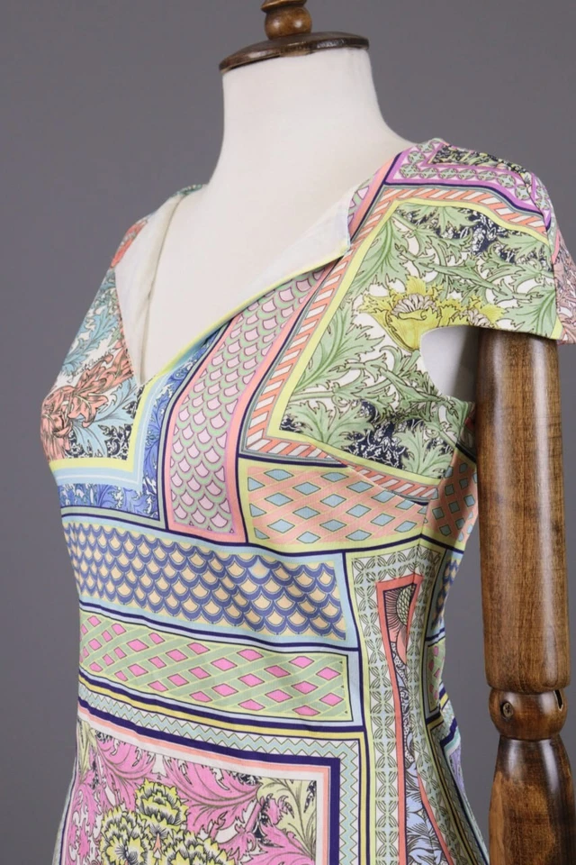 Camisa Blusa JUST CAVALLI Multicolor Arte Abstracto Manga Corta Cuello en V Talla S Foto 3 de 4