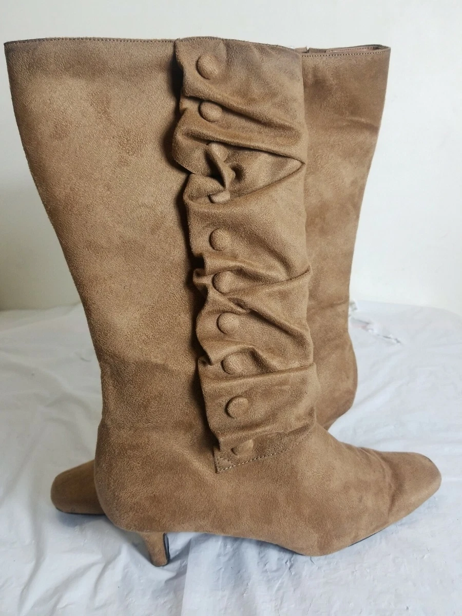 Amanda Women Fabric Upper Leather Sole Rave Girl Calf High Boots Brown Sz 9.5 W