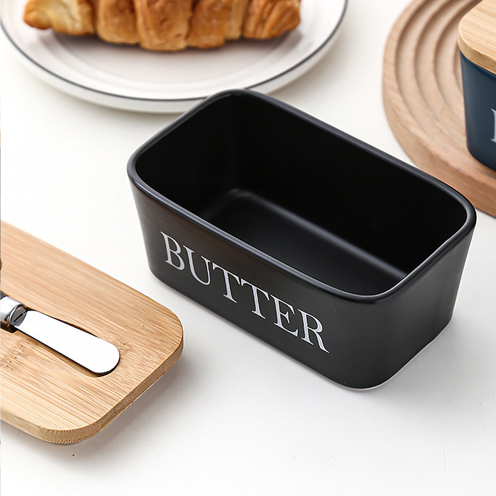 Porcelain Butter Dish with Knife and Lid French Butter Dish Insulated