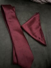Hollywood Suits Tie And Handkerchief Set Deep Red  Blue Polka Dots new look