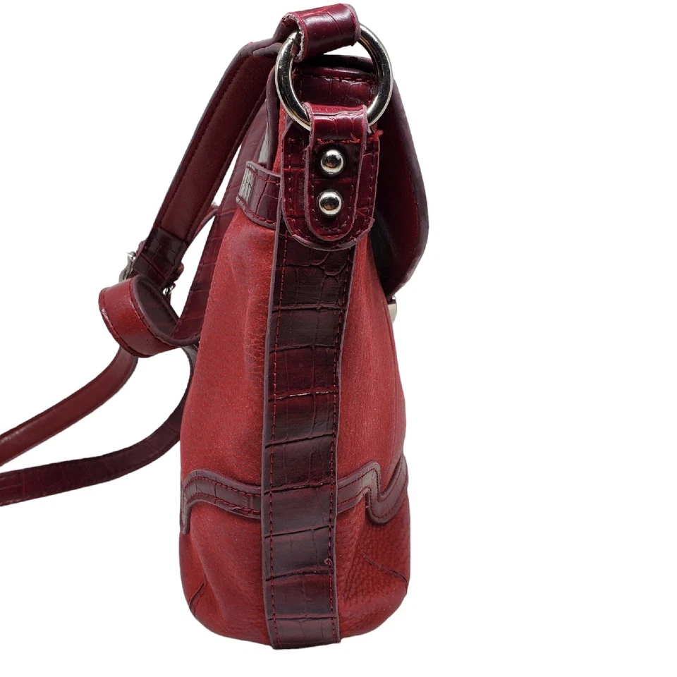 Coldwater Creek Womens Bag Purse Red Croc Emboss Faux Leather Magnetic Snap Stud - Image 4 of 4
