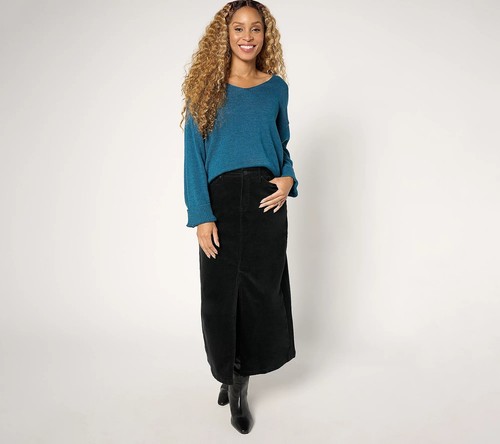 NYDJ Size 8 High-Rise Long Corduroy Skirt - Black A673381 - Picture 3 of 4