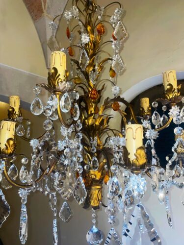 Chandelier Florentine Crystal With Detail Colour Amber Of 1900 - Picture 1 of 9