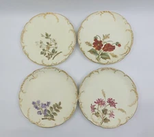 Antique 1890’s Haviland Limoges Hand Painted 4 Plates Wildflowers & Gold Mate  