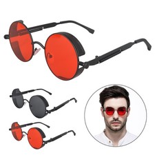 Steampunk Sunglasses Metal Frame UV400 Unisex Gray/Red Lens 136mm Retro  