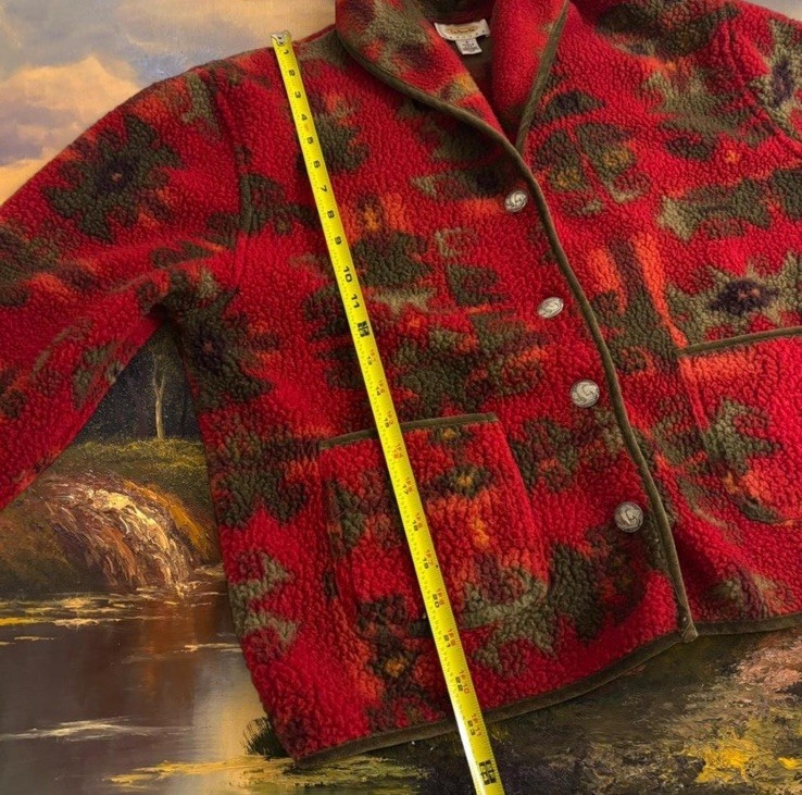 Talbots Vintage Red Aztec Button Collared Lined J… - image 5