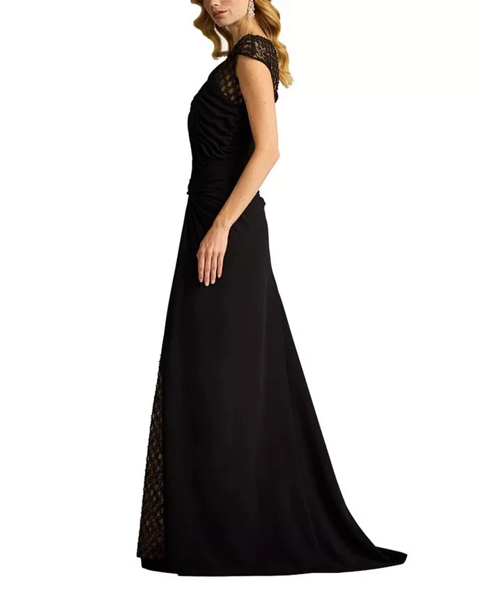 Tadashi Shoji Black Nude Jetta Peek-A-Boo Illusion Gown Dress Size Small $558 - Image 2 of 4