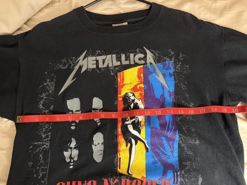 Metallica Guns N’ Roses Shirt Tour Black Large 1990s vintage concert t-shirt, vintage, size L, single stitch, B+ condition
