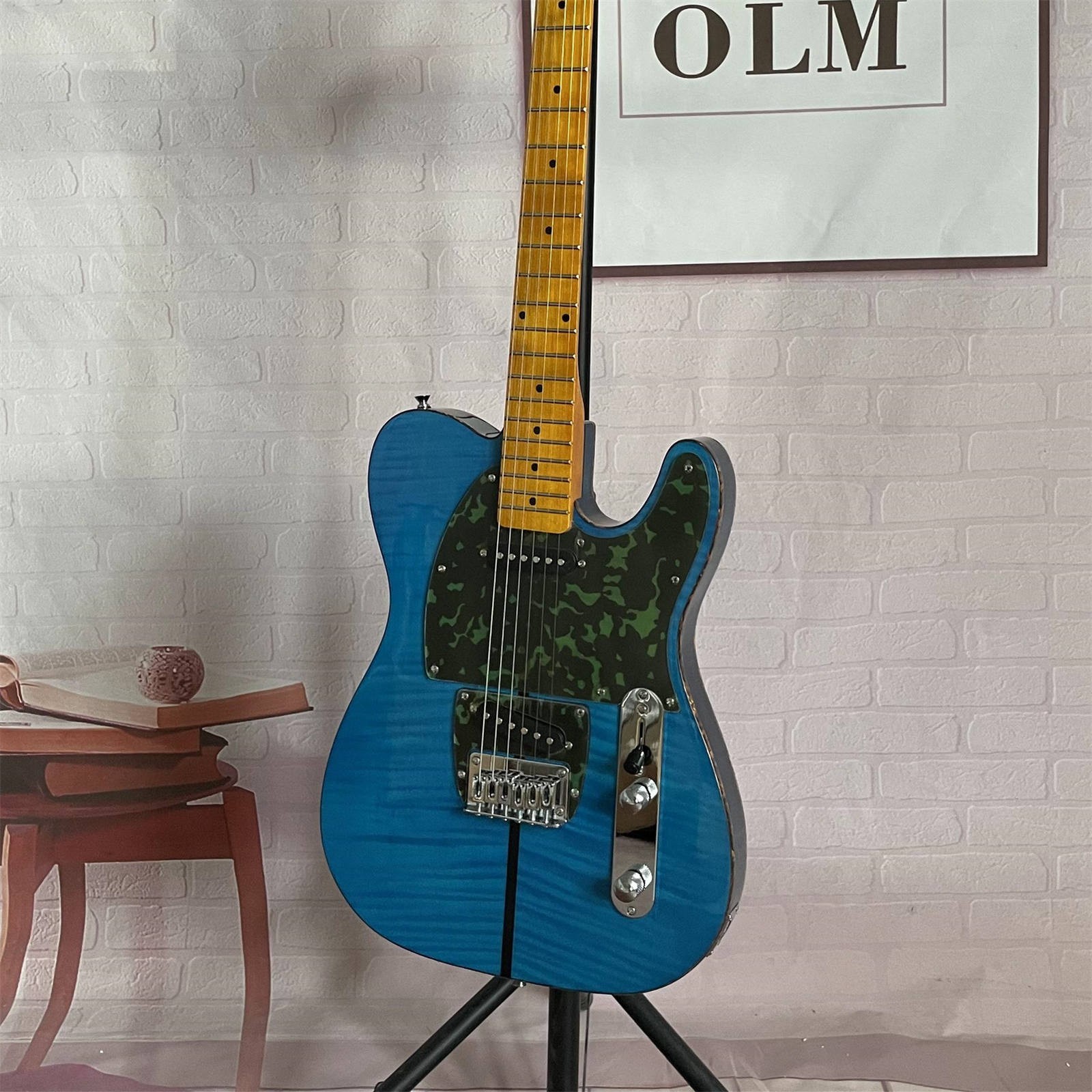 Factory HS Mad Cat TL Electric Guitar   Blue Flamed Top Solid Body Hot Sale