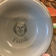 VINTAGE HALL CATS KITTY FOOD DISH SILVER GRAY HAUTE FELINE 4 1/2" SMALL HEAVY