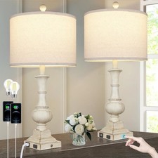26" Farmhouse Table Lamps Set of 2, Rustic Touch Control Bedside Lamps with 2...