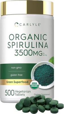 Organic Spirulina Tablets 3500mg | 500 Count | Vegetarian, Non-GMO | by Carlyle