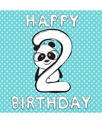 Happy Birthday 2: Panda 2nd Birthday Guest Book for Boys Blue Polka Dots Black a