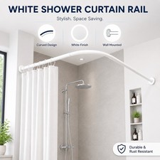 White Shower Curtain Rail Pole Non Rust U L Shape Adjustable Corner Shower Rail