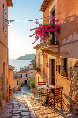 Narrow Cobblestone Alley Mediterranean Hill Town Late Wall Art 4X6 Fantasy Photo