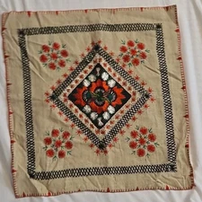 Vintage hand embroidered linen Floral Table Decorative Piece 